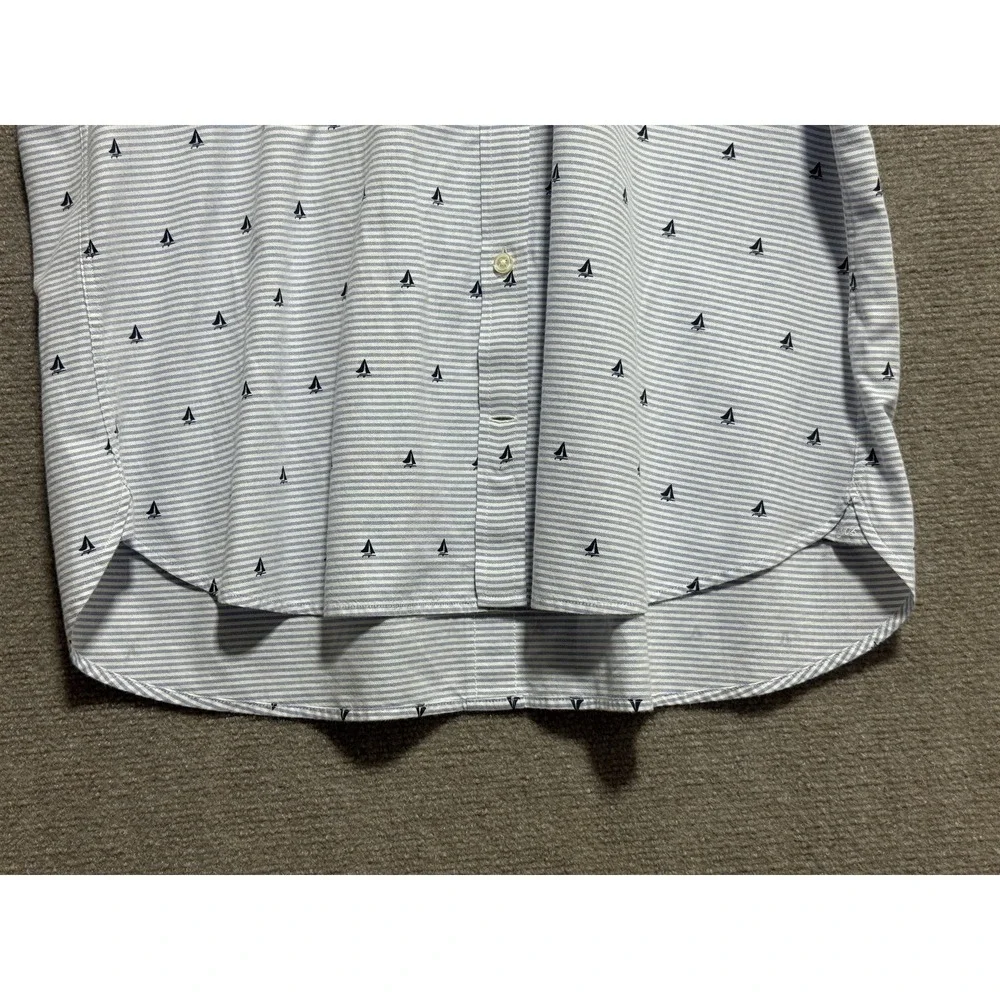 Jos A Bank 1905 Shirt Mens XL Blue White Striped Sailboat‎ Tailored Fit Cotton
